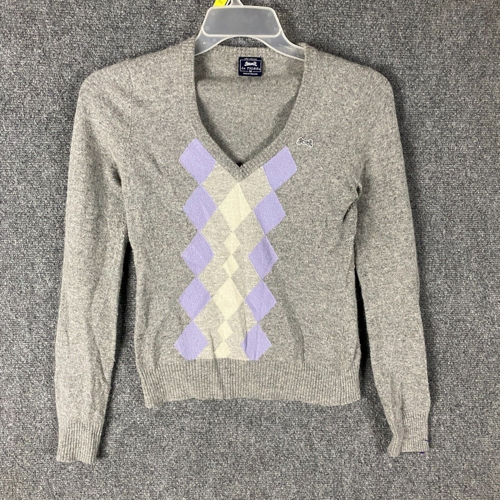 La Tigre Sweater Women's Juniors Medium Lambs Wool Angora Rabbit Gray M